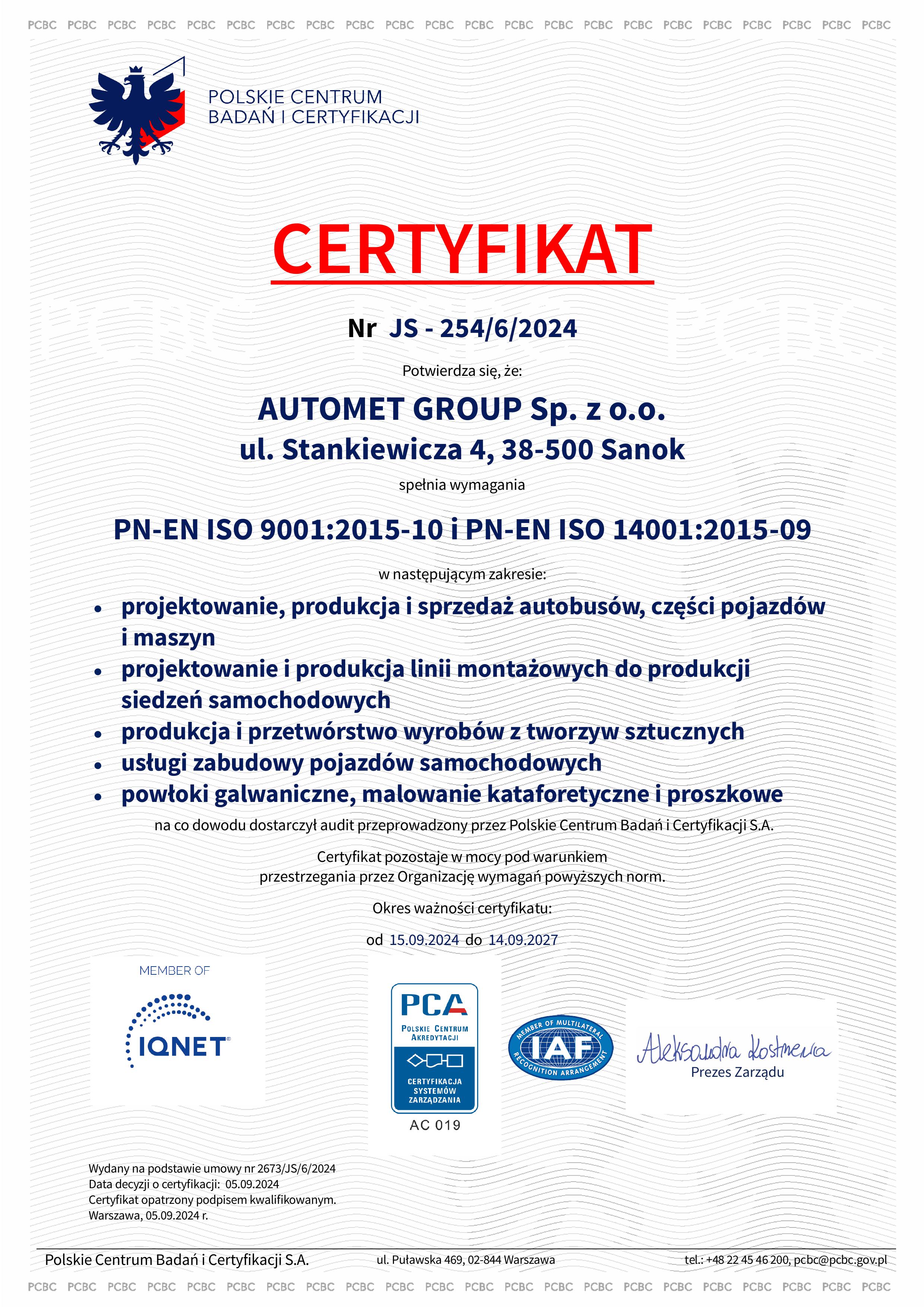 2021 Integrated Management System Certificate