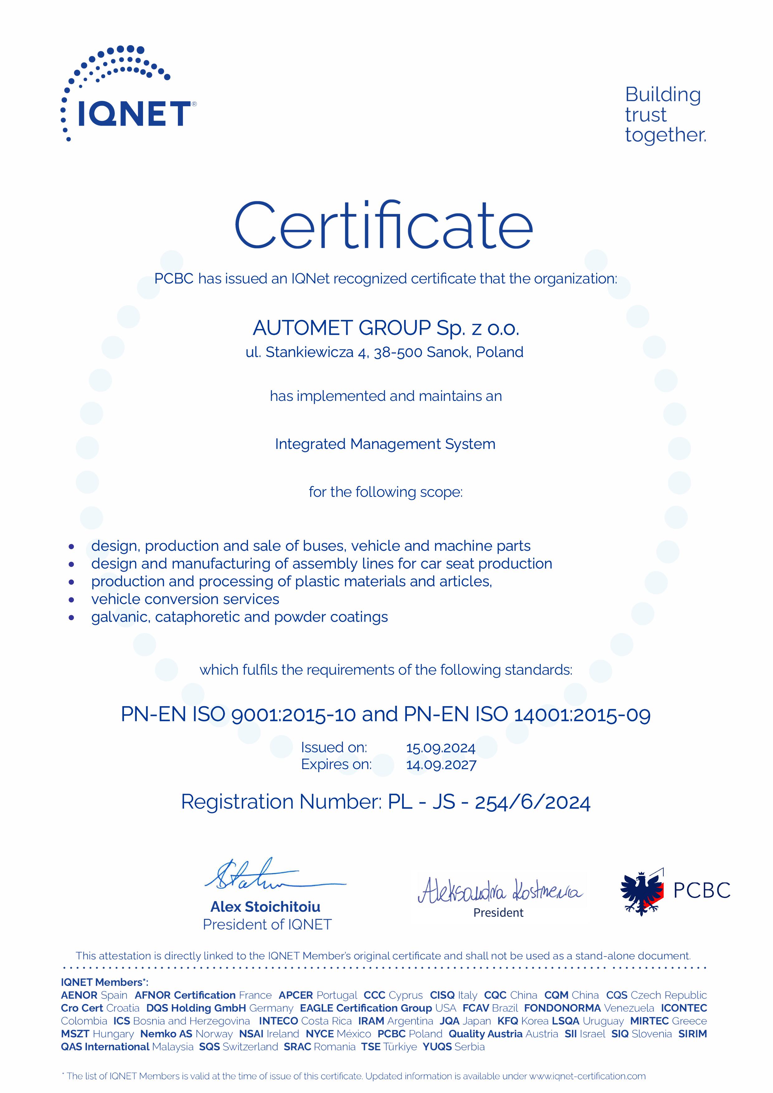 IQNet 2021 Certificate